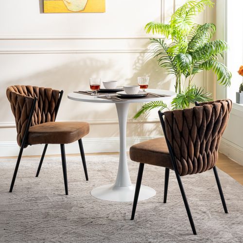 Lot De 4 Chaises De Salle à Manger Au Design Tressé En Suédine Marron