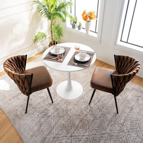 Lot De 4 Chaises De Salle à Manger Au Design Tressé En Suédine Marron