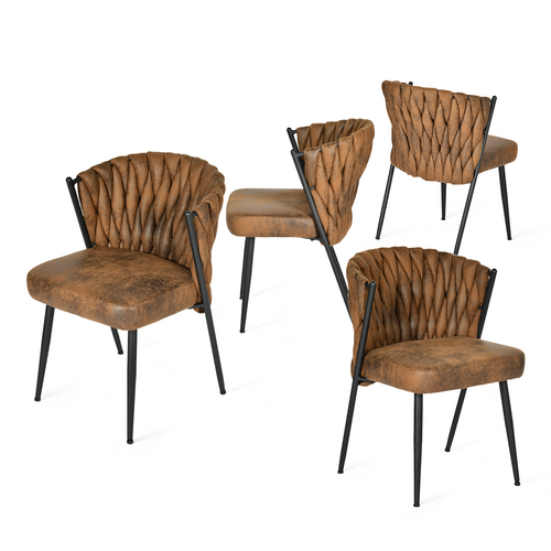 Lot De 4 Chaises De Salle à Manger Au Design Tressé En Suédine Marron