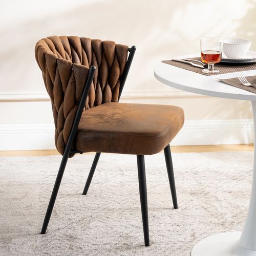 Lot De 4 Chaises De Salle à Manger Au Design Tressé En Suédine Marron