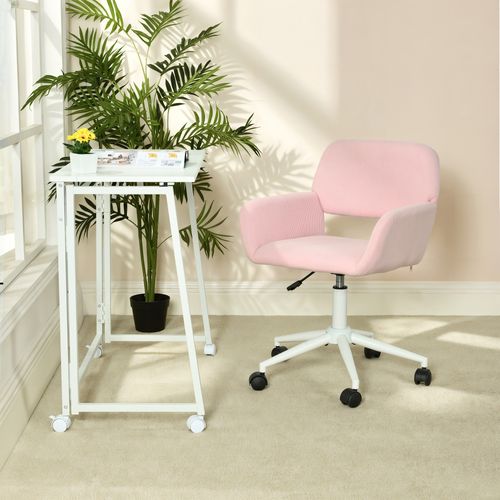 Chaise De Bureau Fauteuil Pivotant Hauteur Réglable En Velours Côtelé Rose