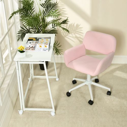 Chaise De Bureau Fauteuil Pivotant Hauteur Réglable En Velours Côtelé Rose