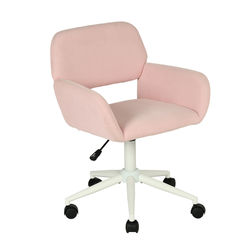 Chaise De Bureau Fauteuil Pivotant Hauteur Réglable En Velours Côtelé Rose
