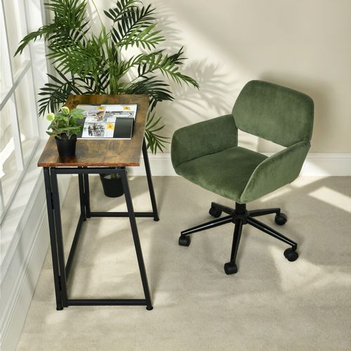 Chaise De Bureau Fauteuil Pivotant Hauteur Réglable En Velours Côtelé Vert