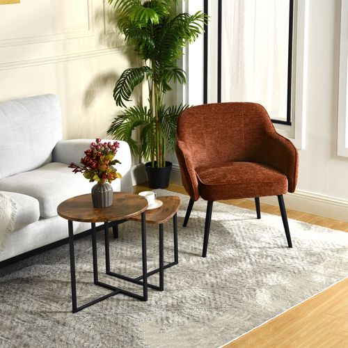 Fauteuil De Salon Pied Métal Rembourré En Tissu Chenille Couleur Caramel