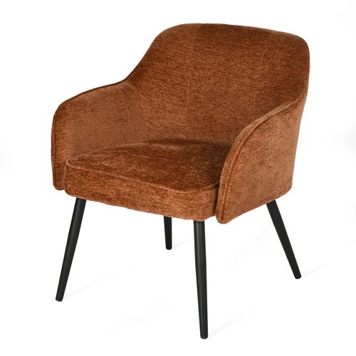 Fauteuil De Salon Pied Métal Rembourré En Tissu Chenille Couleur Caramel