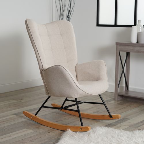 Fauteuil à Bascule Rocking Chair Revêtement En Tissu Beige