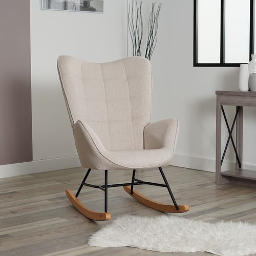 Fauteuil à Bascule Rocking Chair Revêtement En Tissu Beige