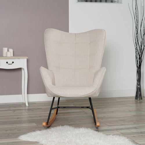 Fauteuil à Bascule Rocking Chair Revêtement En Tissu Beige
