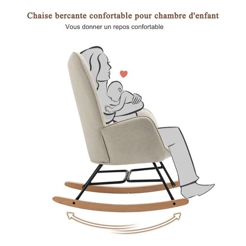 Fauteuil à Bascule Rocking Chair Revêtement En Tissu Beige
