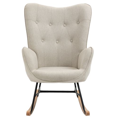 Fauteuil à Bascule Rocking Chair Revêtement En Tissu Beige