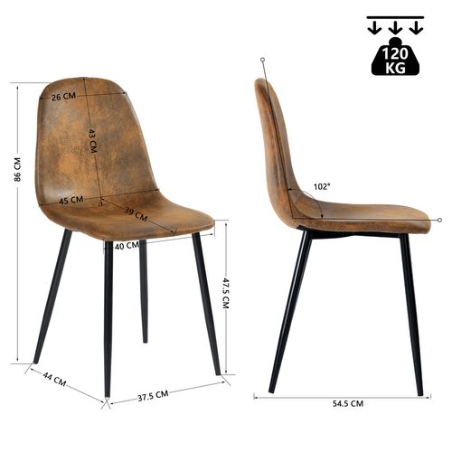 Table ronde blanche avec 4 chaises suédine marron confortables pieds en métal noirs