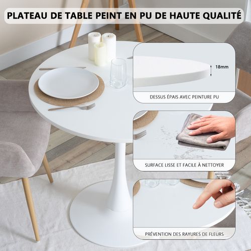 Ensemble table ronde blanche MDF style tulipe avec 2 chaises marron industriel pieds métal noir