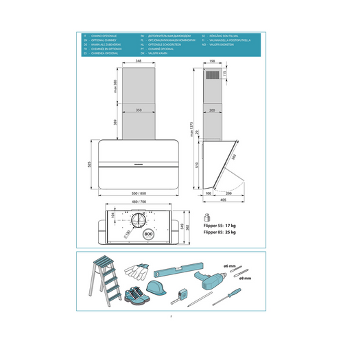 Hotte Décorative Murale 85cm 58db 800m3/h Blanc - Flipper1410