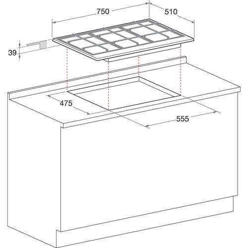 Plaque Gaz Encastrable PCn 750 T (av) R /ha Avoine 75 Cm Gaz 5 Foyers