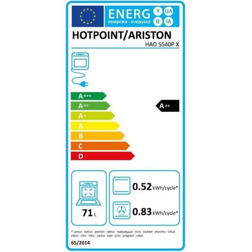Four Encastrable - Pyrolyse Hydrolyse - Chaleur Tournante - Hao5540px - Inox - 71 L - A++