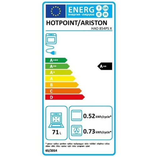 Four Encastrable - Pyrolyse Hydrolyse - Chaleur Pulsée - Hao854psx - Inox - 71 L - A++