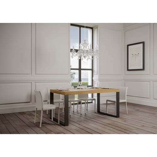 Table Extensible 90x180/284 Cm Tecno Premium Chêne Nature Cadre Anthracite