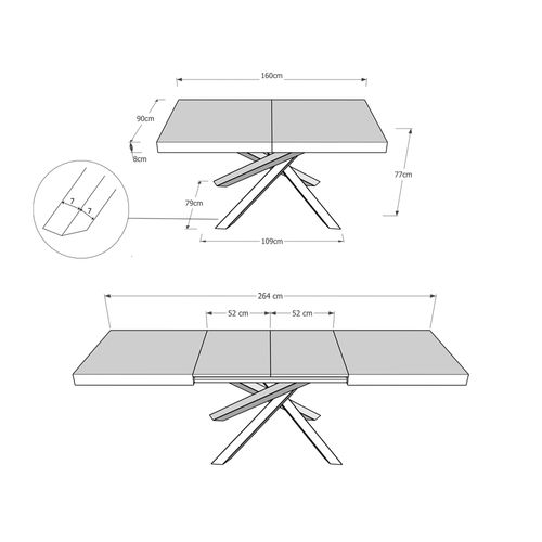 Table Extensible 90x160/264 Cm Volantis Noyer Cadre 4/a