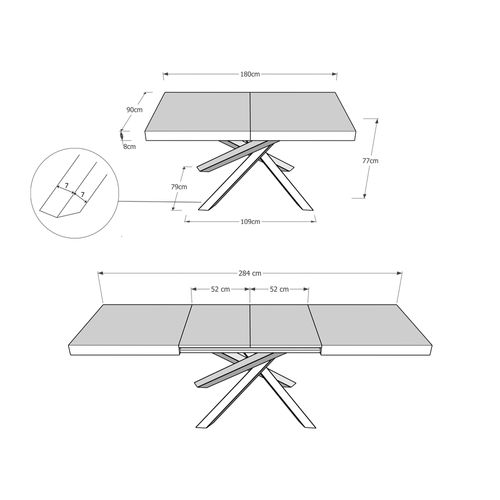 Table Extensible 90x180/284 Cm Volantis Ciment Cadre 4/a