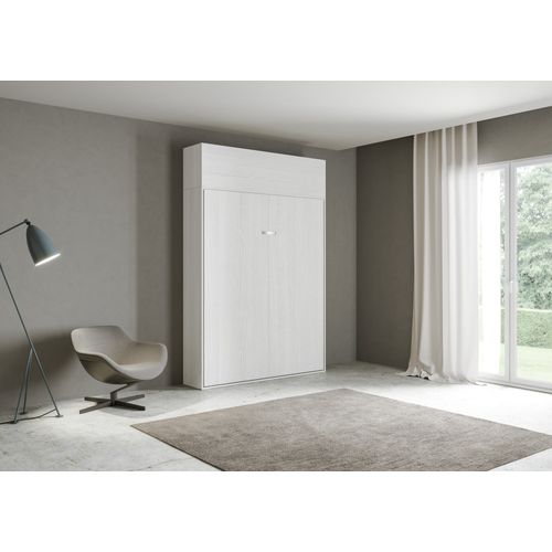 Armoire Lit Escamotable Vertical 120 Kentaro Avec Èlèment Haut Frêne Blanc