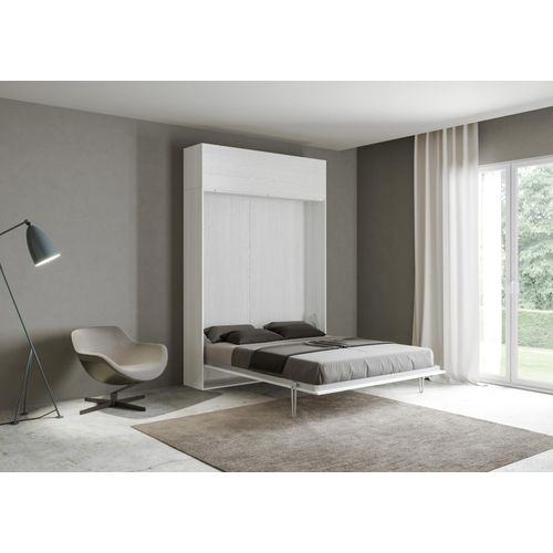 Armoire Lit Escamotable Vertical 120 Kentaro Avec Èlèment Haut Frêne Blanc