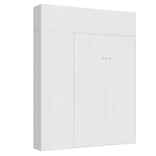 Armoire Lit Escamotable Vertical 120 Kentaro Avec Colonne Et Élements Hauts Frêne Blanc