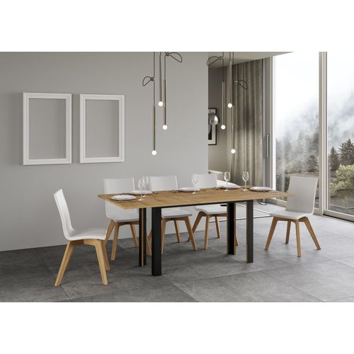Table Extensible 120/200x45/90 Cm Linea Double Chêne Nature Cadre Anthracite