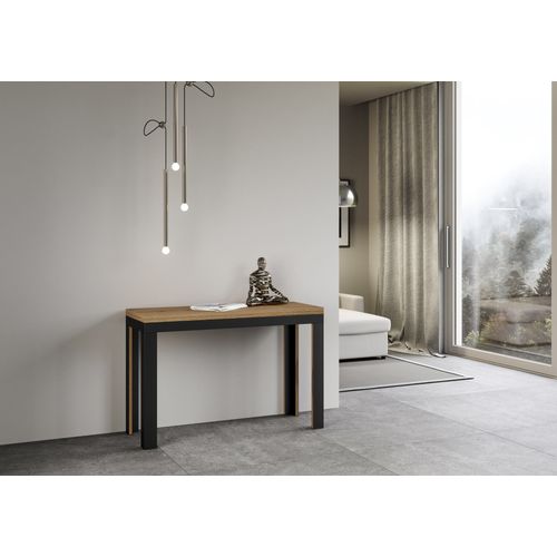 Table Extensible 120/200x45/90 Cm Linea Double Chêne Nature Cadre Anthracite