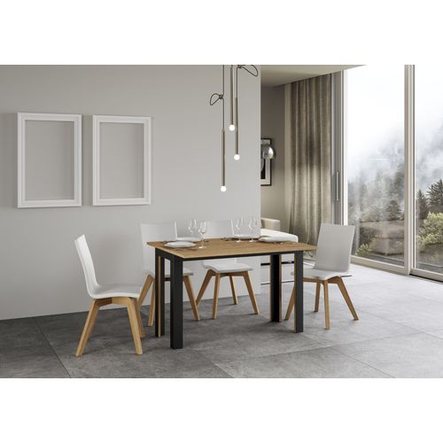 Table Extensible 120/200x45/90 Cm Linea Double Chêne Nature Cadre Anthracite