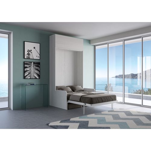 Armoire Lit Escamotable Vertical 120 Kentaro Sofa Avec Èlèment Haut Frêne Blanc