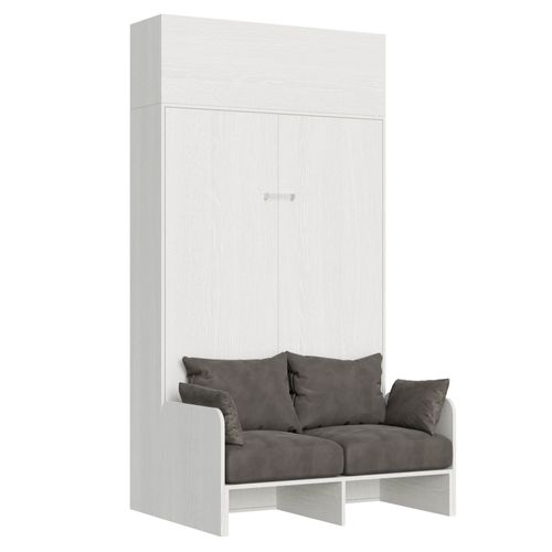Armoire Lit Escamotable Vertical 120 Kentaro Sofa Avec Èlèment Haut Frêne Blanc