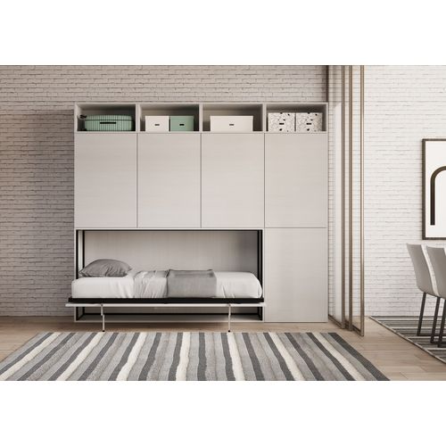 Armoire Lit Escamotable Horizontal 1 Couchage 85 Kando Composition B Frêne Blanc