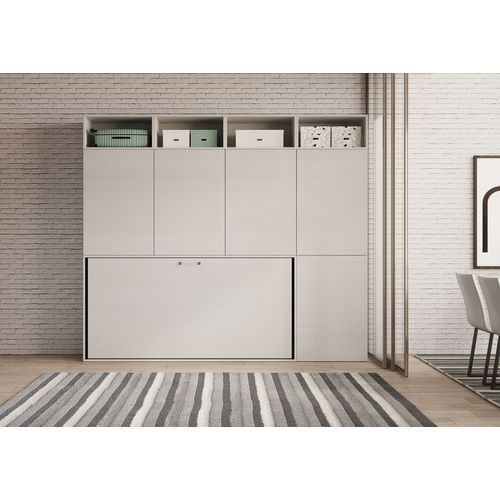 Armoire Lit Escamotable Horizontal 1 Couchage 85 Kando Composition B Frêne Blanc
