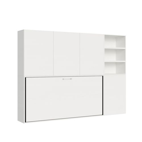 Armoire Lit Escamotable Horizontal 1 Couchage 85 Kando Composition F Frêne Blanc