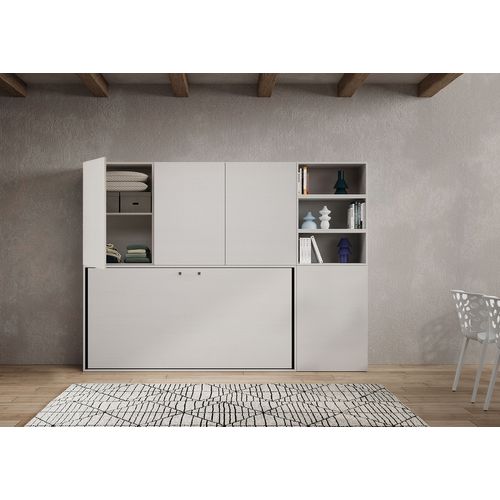 Armoire Lit Escamotable Horizontal 1 Couchage 85 Kando Composition F Frêne Blanc