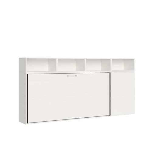 Armoire Lit Escamotable Horizontal 1 Couchage 85 Kando Avec Matelas Composition à Frêne Blanc