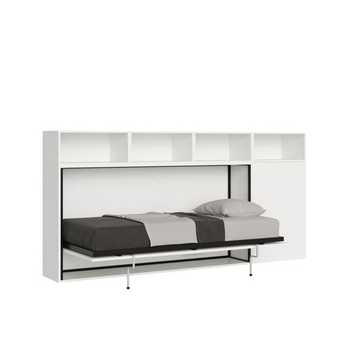 Armoire Lit Escamotable Horizontal 1 Couchage 85 Kando Avec Matelas Composition à Frêne Blanc