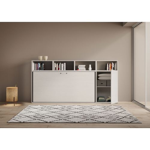 Armoire Lit Escamotable Horizontal 1 Couchage 85 Kando Avec Matelas Composition à Frêne Blanc