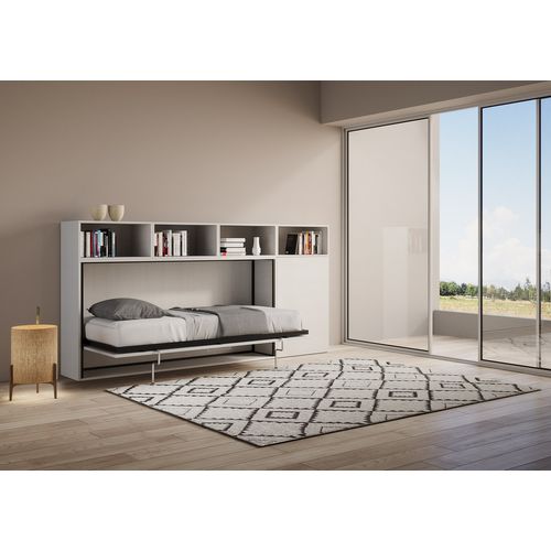 Armoire Lit Escamotable Horizontal 1 Couchage 85 Kando Avec Matelas Composition à Frêne Blanc