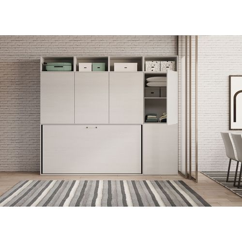 Armoire Lit Escamotable Horizontal 1 Couchage 85 Kando Avec Matelas Composition B Frêne Blanc