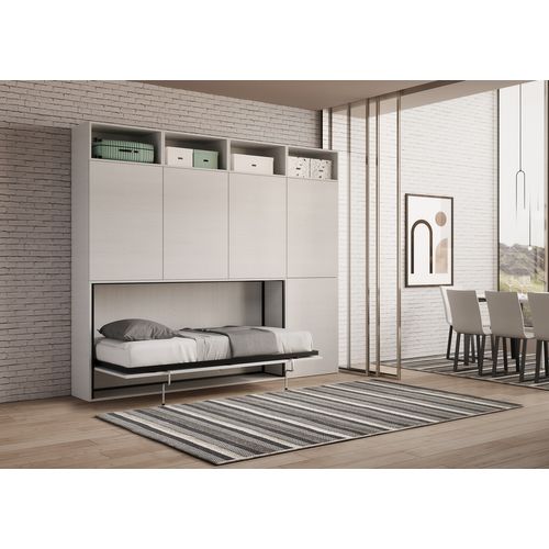 Armoire Lit Escamotable Horizontal 1 Couchage 85 Kando Avec Matelas Composition B Frêne Blanc