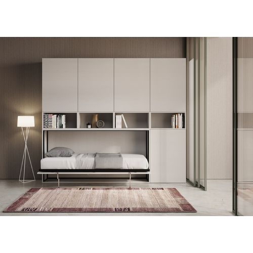 Armoire Lit Escamotable Horizontal 1 Couchage 85 Kando Avec Matelas Composition C Frêne Blanc