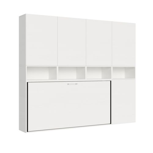Armoire Lit Escamotable Horizontal 1 Couchage 85 Kando Avec Matelas Composition C Frêne Blanc