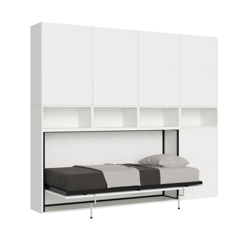 Armoire Lit Escamotable Horizontal 1 Couchage 85 Kando Avec Matelas Composition C Frêne Blanc
