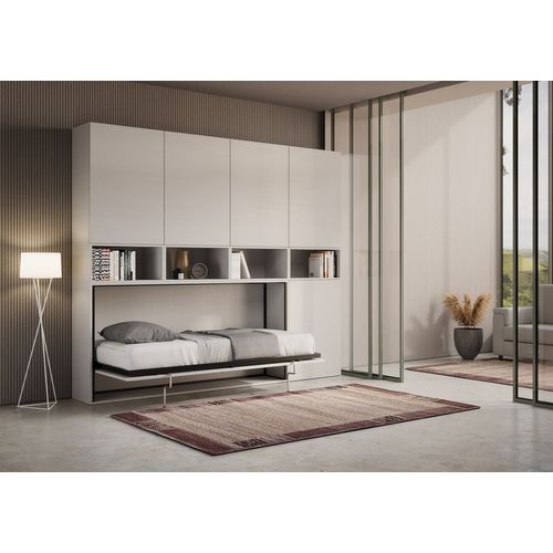 Armoire Lit Escamotable Horizontal 1 Couchage 85 Kando Avec Matelas Composition C Frêne Blanc