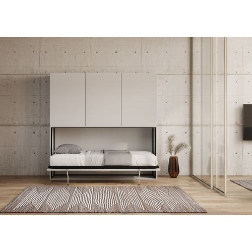Armoire Lit Escamotable Horizontal 1 Couchage 85 Kando Avec Matelas Composition D Frêne Blanc