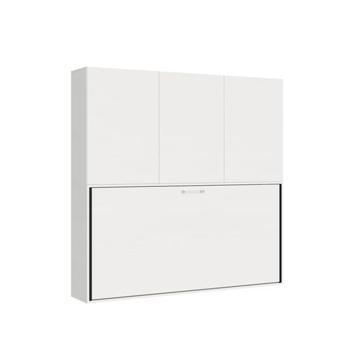Armoire Lit Escamotable Horizontal 1 Couchage 85 Kando Avec Matelas Composition D Frêne Blanc