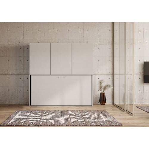 Armoire Lit Escamotable Horizontal 1 Couchage 85 Kando Avec Matelas Composition D Frêne Blanc