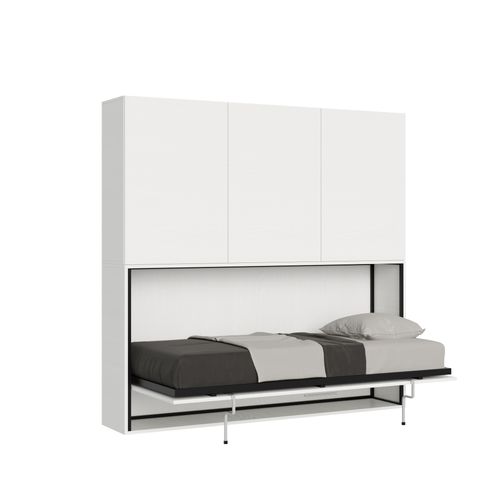 Armoire Lit Escamotable Horizontal 1 Couchage 85 Kando Avec Matelas Composition D Frêne Blanc
